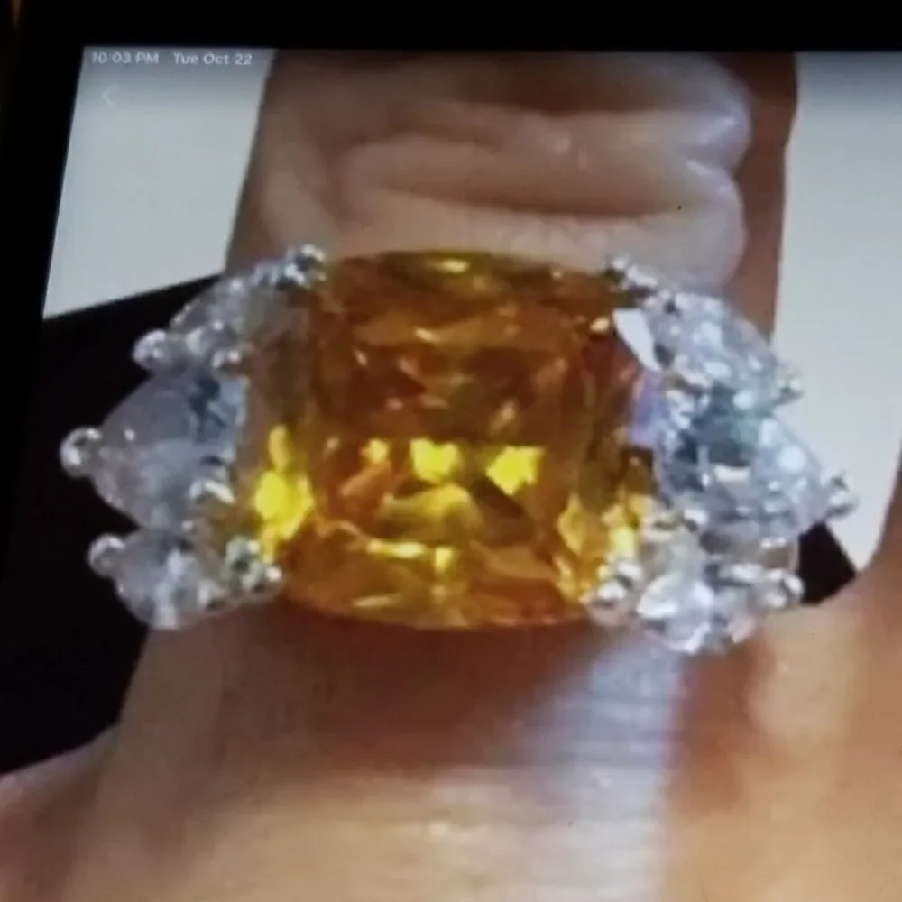 9 Ct. Royal Canary & White Sim Diamond Ring Sz 8